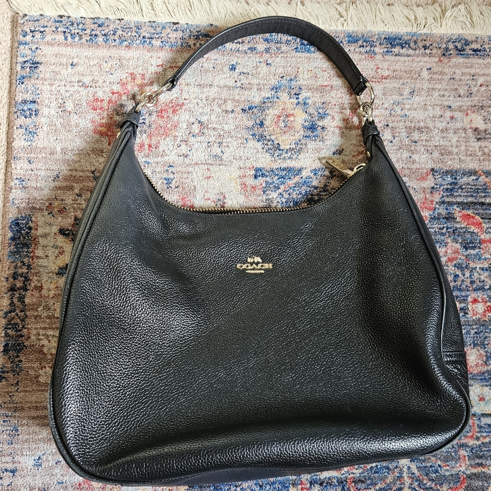 Vintage COACH HARLEY HOBO IN PEBBLE LEATHER F38259 IMITATION GOLD/BLACK